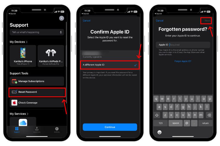 Recover Apple ID Password using Apple Support App