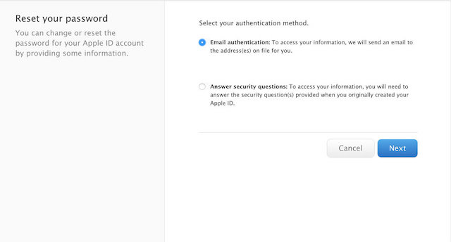 Reset Apple ID password on iForgot.com