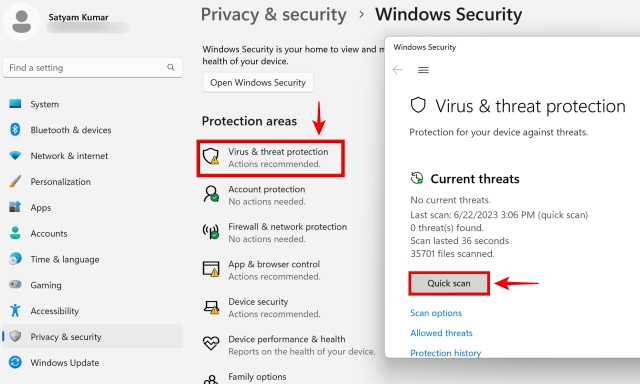 Running a Quick Virus Scan in Windows Security