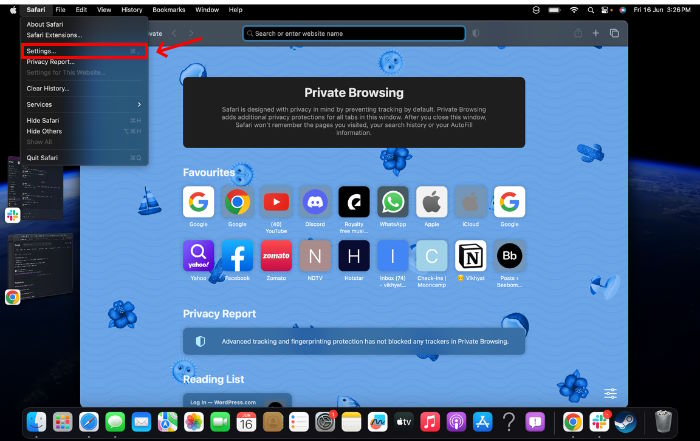 Safari Settings in Mac