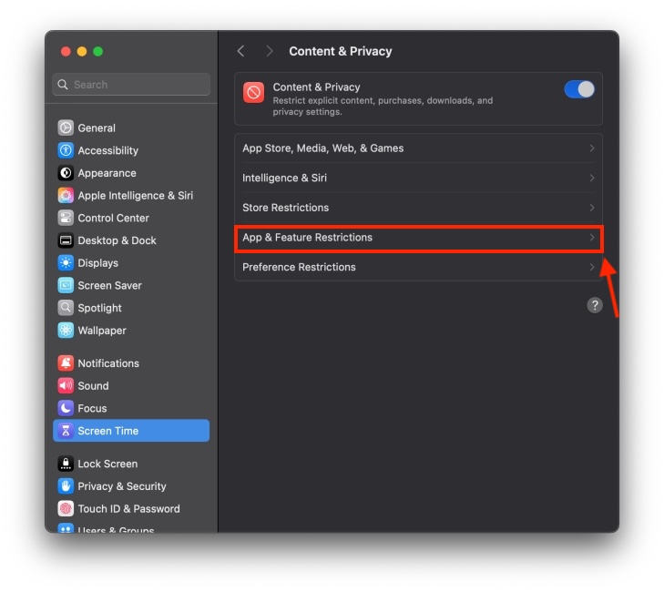 Screen Time section in Mac Settings