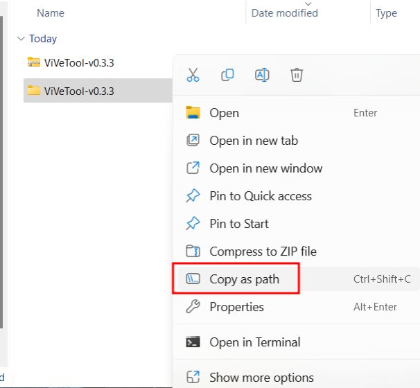 copy the path address in windows 11