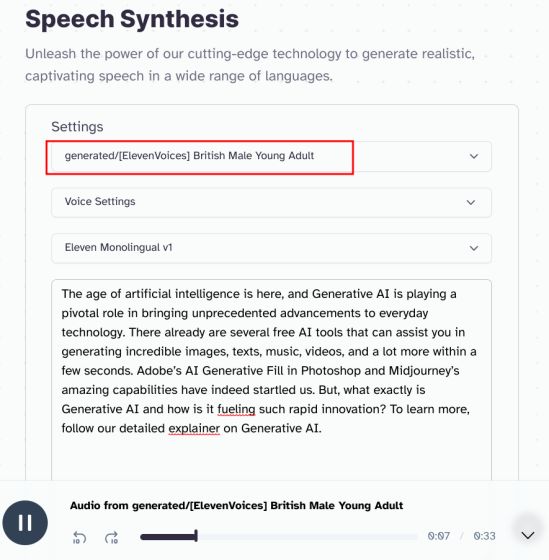 choose different accent on elevenlabs