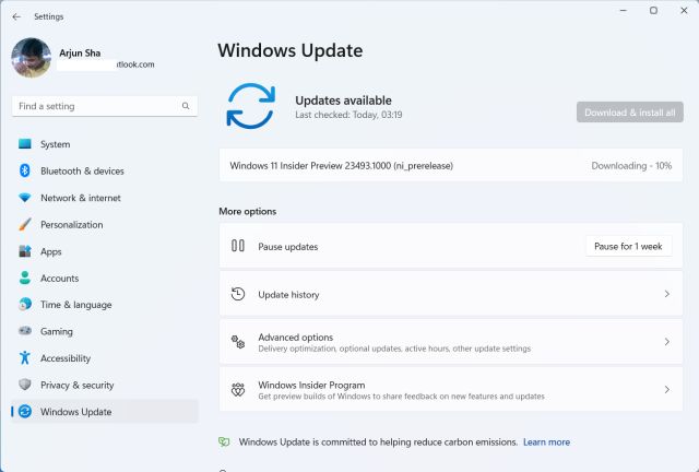 Cập nhật Windows 11 lên Dev Build 23493