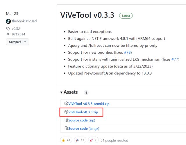 Tải xuống Vivetool từ GitHub