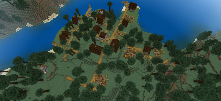 Taiga village generated next to a trail ruins structure