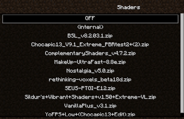 Ustawienia shaders w Minecraft 1.20