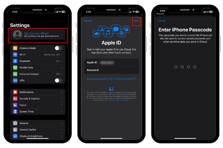 قم بتسجيل الدخول إلى معرف Apple الخاص بك على iPhone