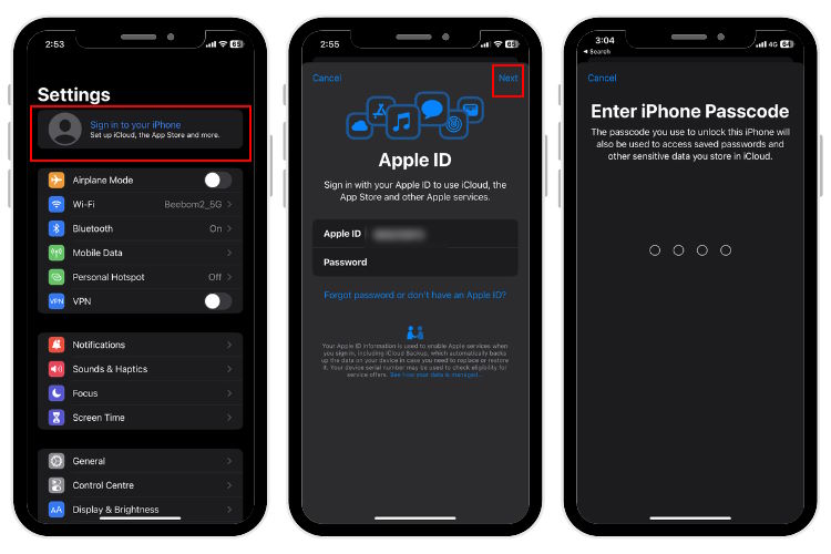 قم بتسجيل الدخول إلى معرف Apple الخاص بك على iPhone