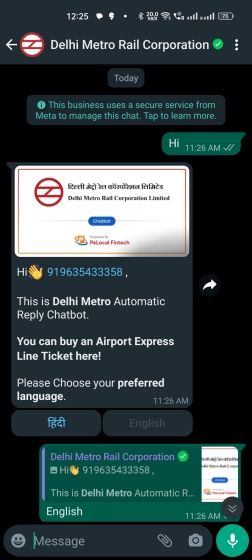 Delhi Metro rail corporation on whatsapp