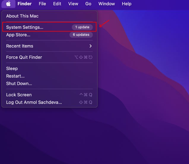 System Settings in Apple Menu