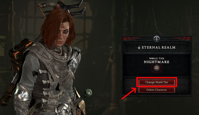 The World Tier option on the Diablo 4 Character select screen