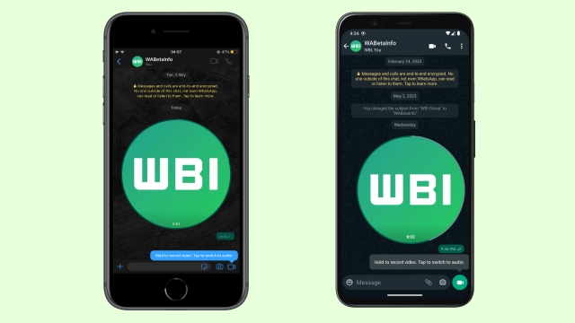 The image depicts the ability to send video messages via WhatsApp in both iOS and Android