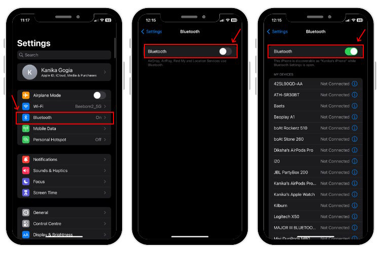 Toggle Bluetooth in iPhone Settings