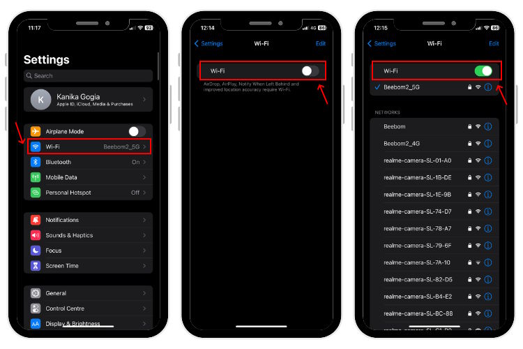 تبديل Wi-Fi في إعدادات iPhone