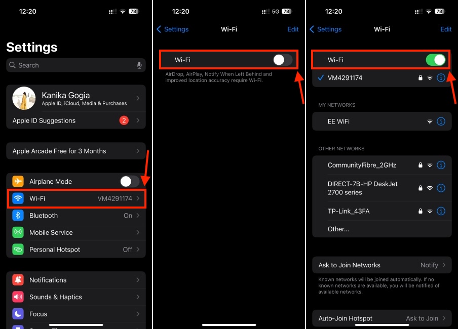 Toggle Wi-Fi on iPhone