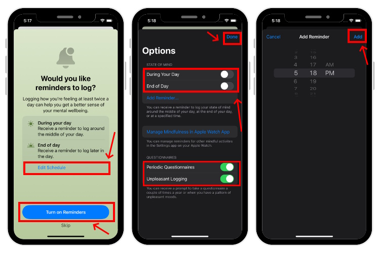 Turn On Reminders to Log your State of Mind