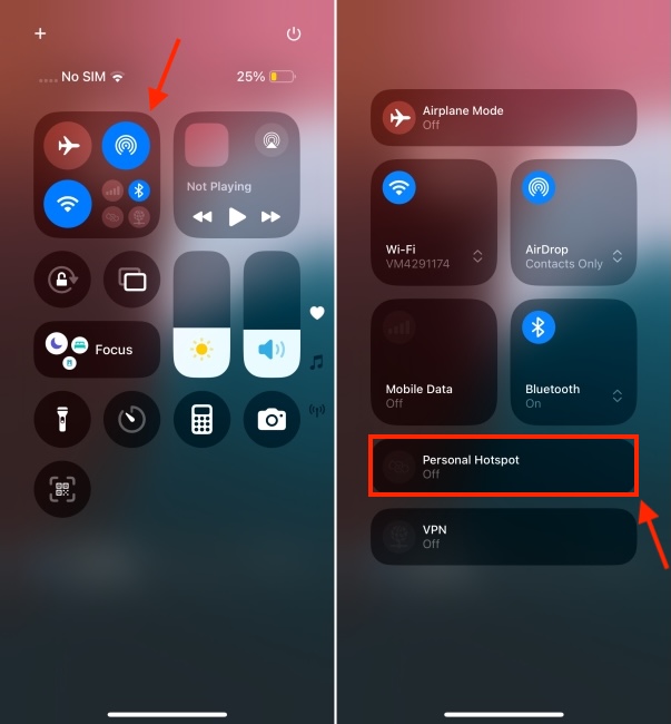 Turn off Personal Hotspot in iPhone Control Center