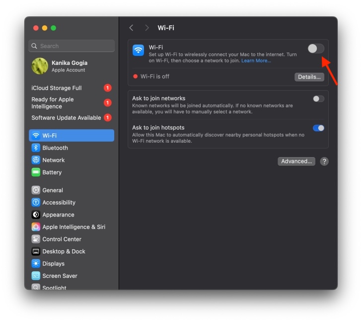 Turn off Wi-Fi on Mac