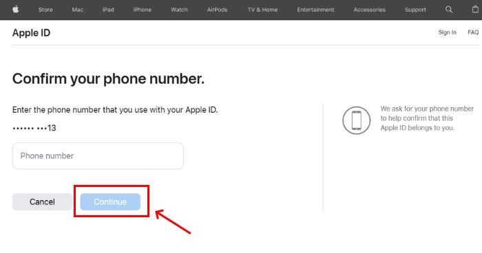 enter phone number on iForgot.com