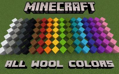 Wool blocks in all 16 different colors in Minecraft