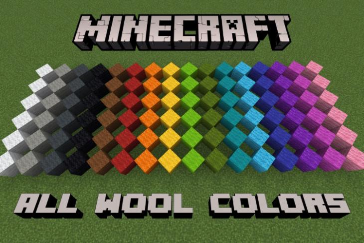 Wool blocks in all 16 different colors in Minecraft