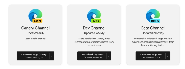 Tải xuống Edge Dev, Beta hoặc Canary Build