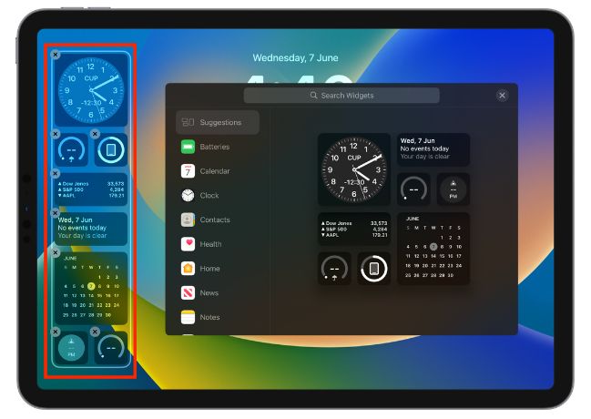 add widgets to iPad lock screen in landscape mode