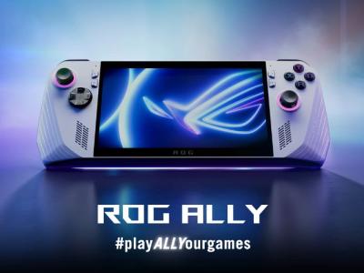 asus ROG Ally handheld console placed on a vibrant background
