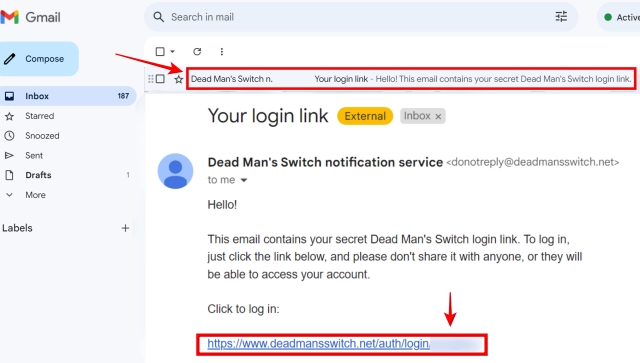 Using Gmail to Log into Dead Man Switch 