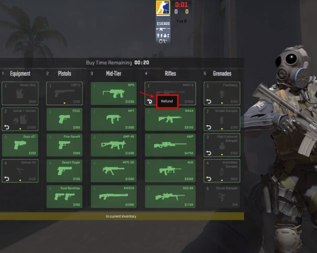 refund option in counter strike 2's buy menu