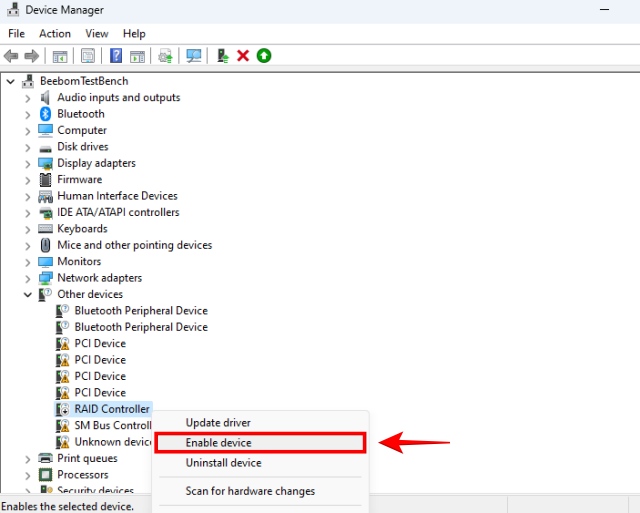 Enabling back a device with Code 22 Error in Windows 11 Device Manager