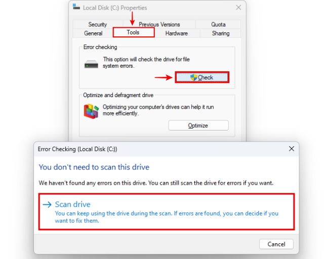 Scanning Drive for Error Checking in Windows 11