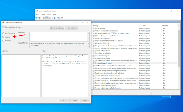 Enable Do Not Search Web Feature In Group Policy Editor In Windows 10