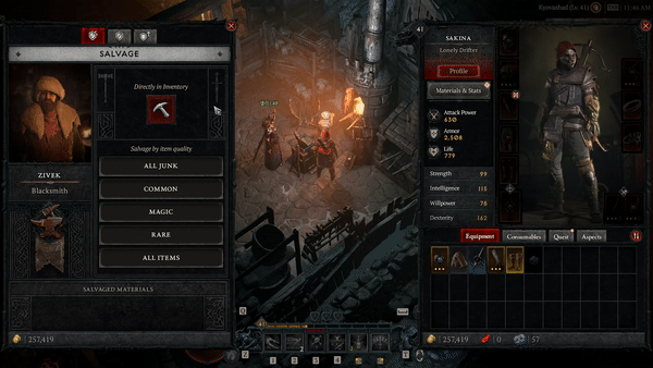 Diablo 4 Salvage armor and weapon