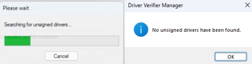 Notification from Windows 11 Driver Verifier Manager