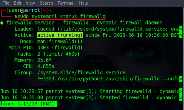 checking the status of firewalld