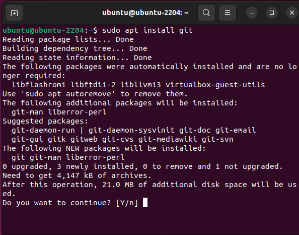using apt package manager to install git on Ubuntu