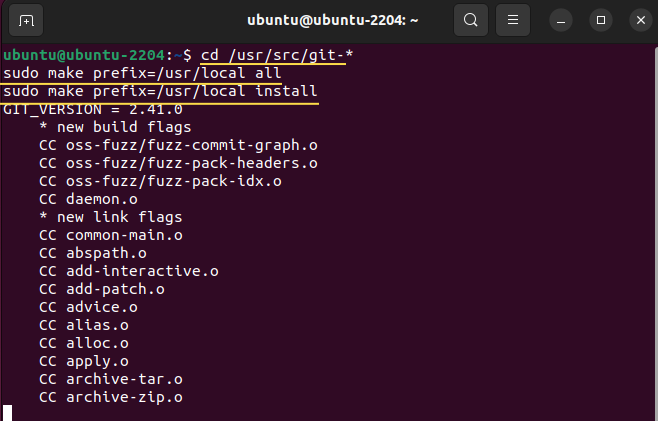 compiling and installing git from source code in Ubuntu