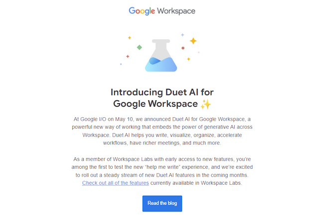 google duet AI - help me write in gmail