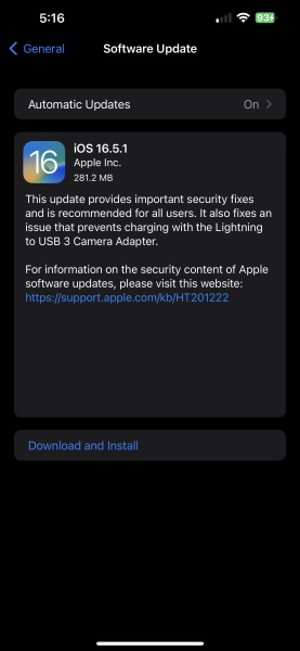 iOS 16.5.1 update