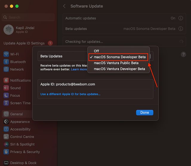 Install macOS Sonoma developers beta