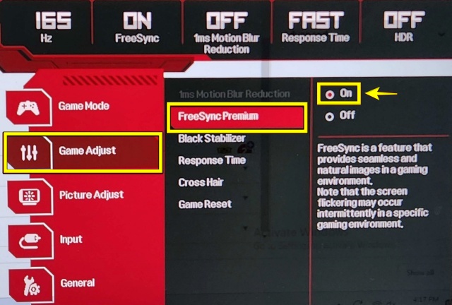 turning on freesync on lg ultragear monitor