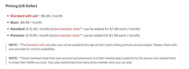 Netflix US pricings as of June 2023