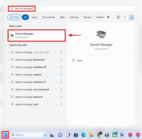 Opening Device Manger With Windows 11 Search