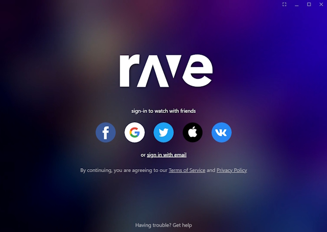 Rave sign in page