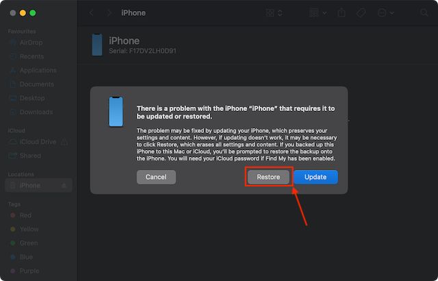 How to Downgrade iPhone from iOS 17 Beta to iOS 16 - Beebom restorer iPhone window