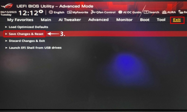 Save changes & reset option in ASUS Z790 BIOS