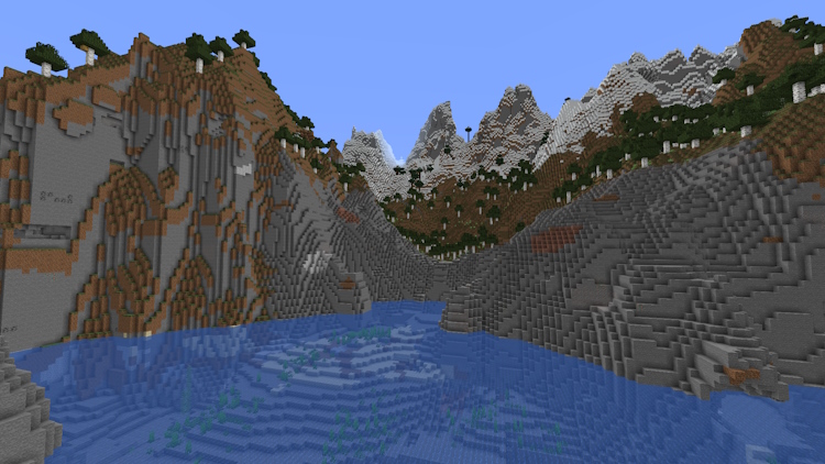 Beautiful view spreading across a stony shore biome and mountains in the background
