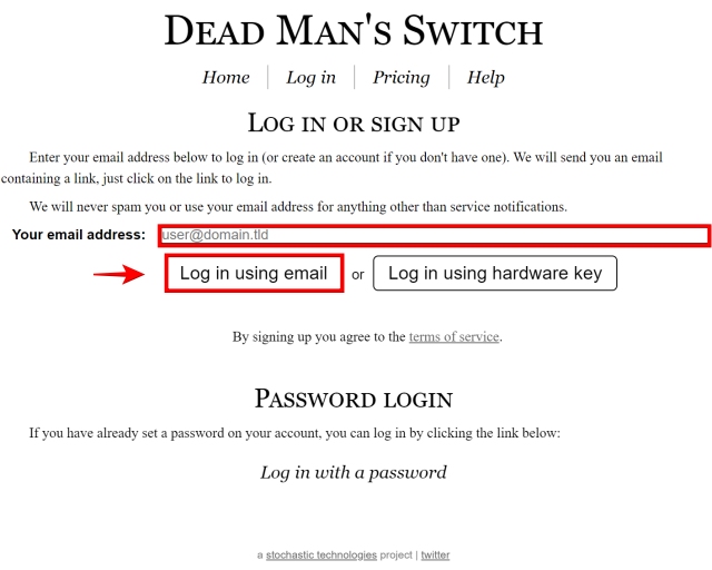Logging In Using New Email On Dead Man's Switch Website